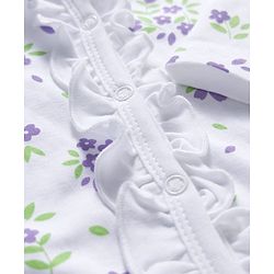 Babyhug Cotton Knit Full Sleeves Front Open Sleep Suit with Floral Print - White