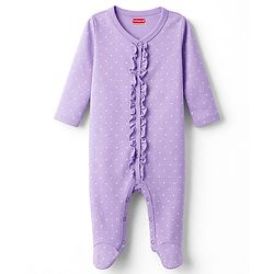 Babyhug Cotton Knit Full Sleeves Sleepsuit With Polka Dot Print - Lavender