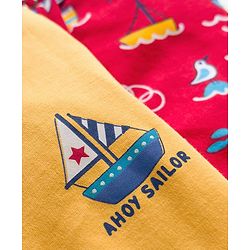 Babyhug Cotton Knit Full Sleeves Front Open Sleep Suits with Nautical Theme Print Pack of 2 - Red & Mustard
