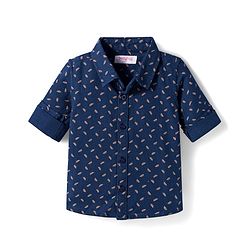Babyhug Cotton Woven Full Sleeves Printed Night Suit - Navy Blue