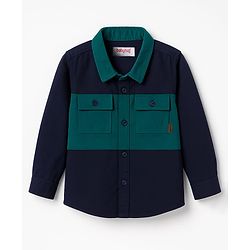 Babyhug Cotton Woven Full Sleeves Solid Corduroy Shirt - Navy Blue & Green