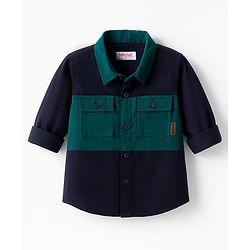 Babyhug Cotton Woven Full Sleeves Solid Corduroy Shirt - Navy Blue & Green