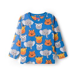 Babyhug Cotton Knit Full Sleeves Co-Ord Night Suit with Animal Print - Blue