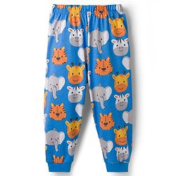 Babyhug Cotton Knit Full Sleeves Co-Ord Night Suit with Animal Print - Blue
