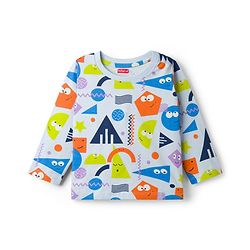 Babyhug Cotton Knit Full Sleeves Co-ord Night Suit With Shapes Print - Blue & White
