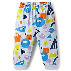 Babyhug Cotton Knit Full Sleeves Co-ord Night Suit With Shapes Print - Blue & White