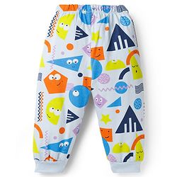 Babyhug Cotton Knit Full Sleeves Co-ord Night Suit With Shapes Print - Blue & White