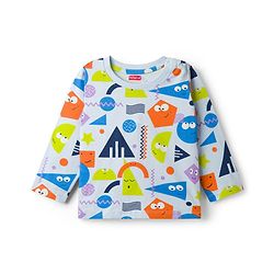 Babyhug Cotton Knit Full Sleeves Co-ord Night Suit With Shapes Print - Blue & White