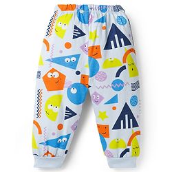 Babyhug Cotton Knit Full Sleeves Co-ord Night Suit With Shapes Print - Blue & White