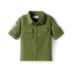 Babyhug Cotton Woven  Full Sleeve  Solid Shirt with Patch- Green
