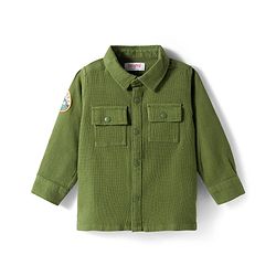 Babyhug Cotton Woven  Full Sleeve  Solid Shirt with Patch- Green