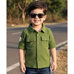 Babyhug Cotton Woven  Full Sleeve  Solid Shirt with Patch- Green