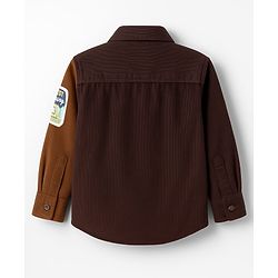 Babyhug Cotton Woven Full Sleeves Cut & Sew Design Solid Corduroy Shirt With Text Patch - Brown