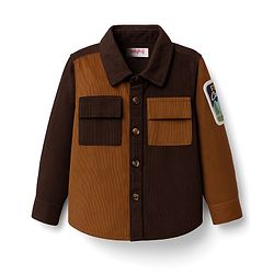 Babyhug Cotton Woven Full Sleeves Cut & Sew Design Solid Corduroy Shirt With Text Patch - Brown