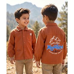 Babyhug Cotton Woven Full Sleeves Oversize Shirt With Mountains Print - Rust Orange