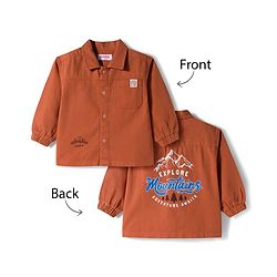 Babyhug Cotton Woven Full Sleeves Oversize Shirt With Mountains Print - Rust Orange