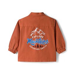 Babyhug Cotton Woven Full Sleeves Oversize Shirt With Mountains Print - Rust Orange
