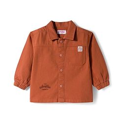 Babyhug Cotton Woven Full Sleeves Oversize Shirt With Mountains Print - Rust Orange