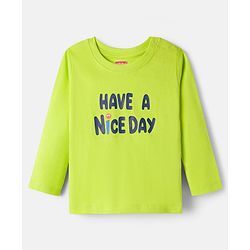 Babyhug Cotton Knit Full Sleeves Night Suit With Text Print - Green