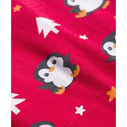 Babyhug Cotton Knit Full Sleeves Co-Ord Night Suit with Penguin Print - Red
