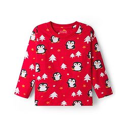 Babyhug Cotton Knit Full Sleeves Co-Ord Night Suit with Penguin Print - Red