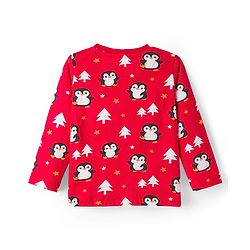 Babyhug Cotton Knit Full Sleeves Co-Ord Night Suit with Penguin Print - Red