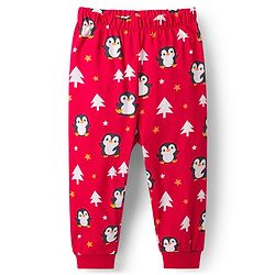 Babyhug Cotton Knit Full Sleeves Co-Ord Night Suit with Penguin Print - Red
