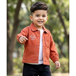 Babyhug Cotton Woven Full Sleeve  Solid Shirt with Text Print - Brown
