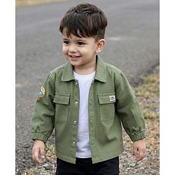 Babyhug Cotton Woven  Full Sleeve Solid Shirt with Patch- Green