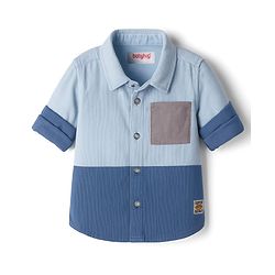Babyhug Cotton Woven Full Sleeves Shirt With Cut & Sew Solid Corduroy Shirt Design - Blue