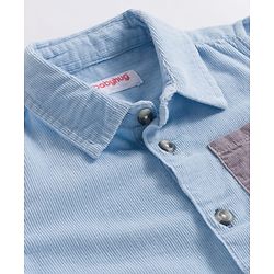 Babyhug Cotton Woven Full Sleeves Shirt With Cut & Sew Solid Corduroy Shirt Design - Blue