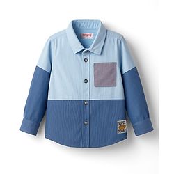 Babyhug Cotton Woven Full Sleeves Shirt With Cut & Sew Solid Corduroy Shirt Design - Blue