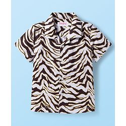 Babyhug Cotton Woven Half Sleeve Resort Collar Zebra Printed Shirt- Multicolour