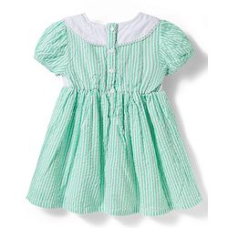 Babyhug Cotton Woven Half Sleeves Peter Pan Collar Frock with Strawberry Embroidery - Sea Green