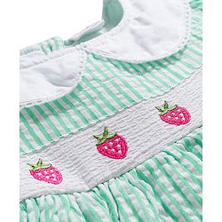 Babyhug Cotton Woven Half Sleeves Peter Pan Collar Frock with Strawberry Embroidery - Sea Green