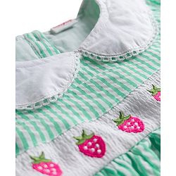 Babyhug Cotton Woven Half Sleeves Peter Pan Collar Frock with Strawberry Embroidery - Sea Green