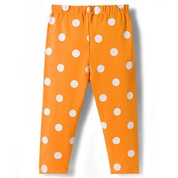 Babyhug Cotton Lycra Knit Full Length Plant & Polka Dot Printed Leggings Pack of 3 - Orange Pink & Navy Blue