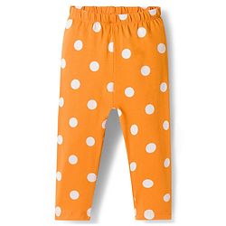 Babyhug Cotton Lycra Knit Full Length Plant & Polka Dot Printed Leggings Pack of 3 - Orange Pink & Navy Blue