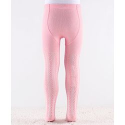 Cute Walk by Babyhug Cotton Knit Full Length Antibacterial Wash Tights With Cable Knit Design - Pink