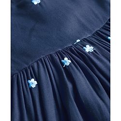 Babyhug Cotton Woven Frill Sleeves Frock With Floral Embroidery - Navy Blue