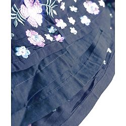 Babyhug Cotton Woven Frill Sleeves Frock With Floral Embroidery - Navy Blue