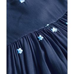 Babyhug Cotton Woven Frill Sleeves Frock With Floral Embroidery - Navy Blue