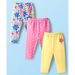 Babyhug Cotton Lycra Knit Full Length Floral & Polka Dots Printed Leggings Pack Of 3 - Multicolour