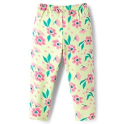 Babyhug Cotton Lycra Knit Full Length Leggings With Floral Print Pack Of 3 - Pink Red & Yellow