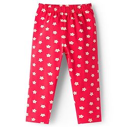 Babyhug Cotton Lycra Knit Full Length Leggings With Floral Print Pack Of 3 - Pink Red & Yellow
