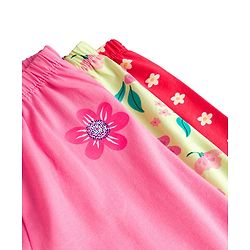 Babyhug Cotton Lycra Knit Full Length Leggings With Floral Print Pack Of 3 - Pink Red & Yellow