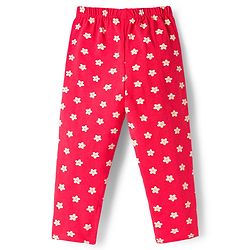 Babyhug Cotton Lycra Knit Full Length Leggings With Floral Print Pack Of 3 - Pink Red & Yellow