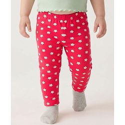 Babyhug Cotton Lycra Knit Full Length Leggings With Floral Print Pack Of 3 - Pink Red & Yellow