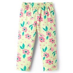 Babyhug Cotton Lycra Knit Full Length Leggings With Floral Print Pack Of 3 - Pink Red & Yellow