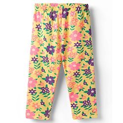 Babyhug Cotton Lycra Knit Full Length Leggings With Floral Print Pack Of 3 - Pink Navy Blue & Yellow
